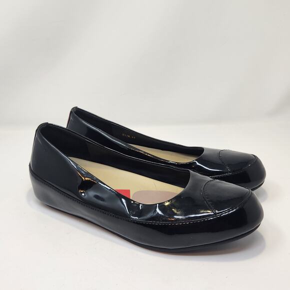 FitFlop Due Black Patent Leather Ballet Flat Women Size 41 US 9 Platform Comfort - Picture 1 of 8